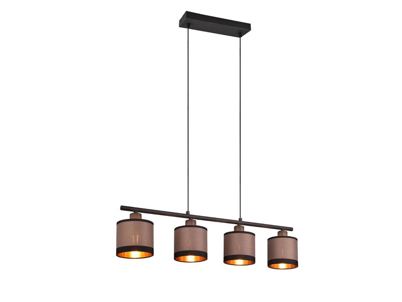 Balkenpendelleuchte DAVOS 4-flammig, Stoffschirme Taupe/Gold, Breite 75cm