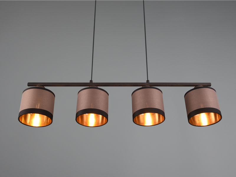 Balkenpendelleuchte DAVOS 4-flammig, Stoffschirme Taupe/Gold, Breite 75cm