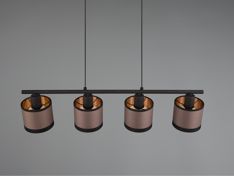 Balkenpendelleuchte DAVOS 4-flammig, Stoffschirme Taupe/Gold, Breite 75cm
