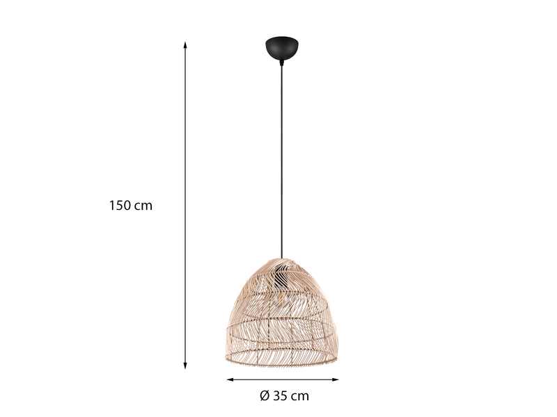 LED Pendelleuchte 1 flammig Lampenschirm Korbgeflecht aus Rattan Ø 35cm