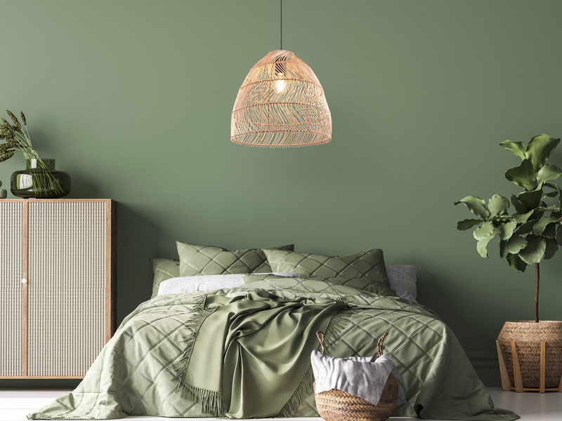 LED Pendelleuchte 1-flammig Lampenschirm Korbgeflecht aus Rattan, Ø 35cm
