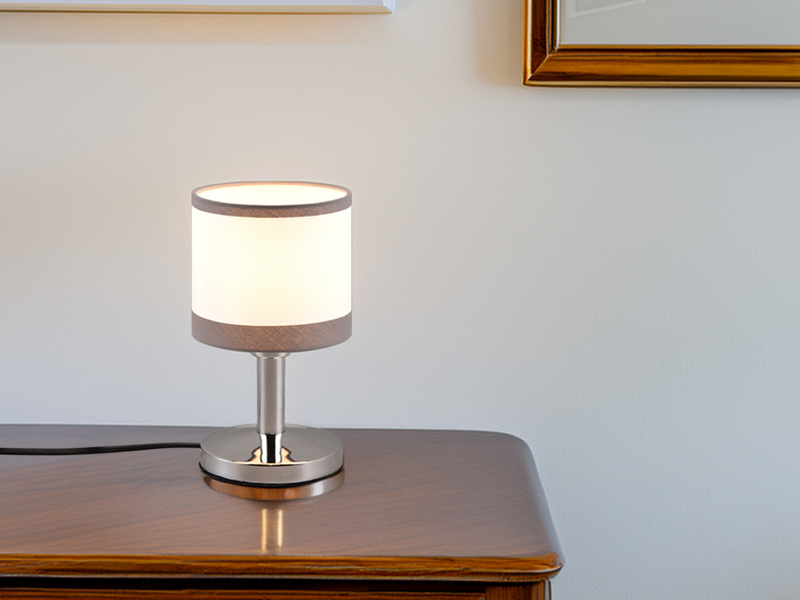 Tischleuchte DAVOS mit Stoffschirm in Weiß/Grau, Touchfunktion Höhe 22,5cm
