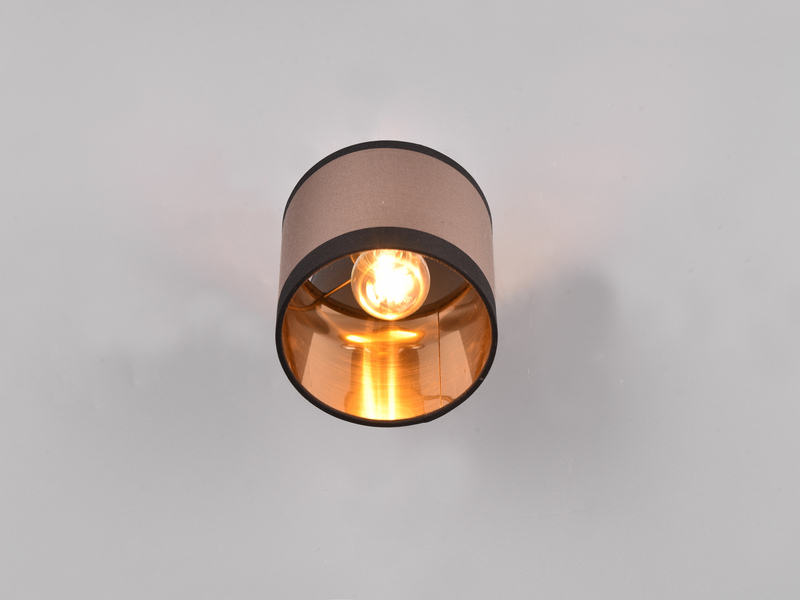 Wandstrahler DAVOS mit Schalter & Stoffschirm Taupe / Gold, Breite 12cm