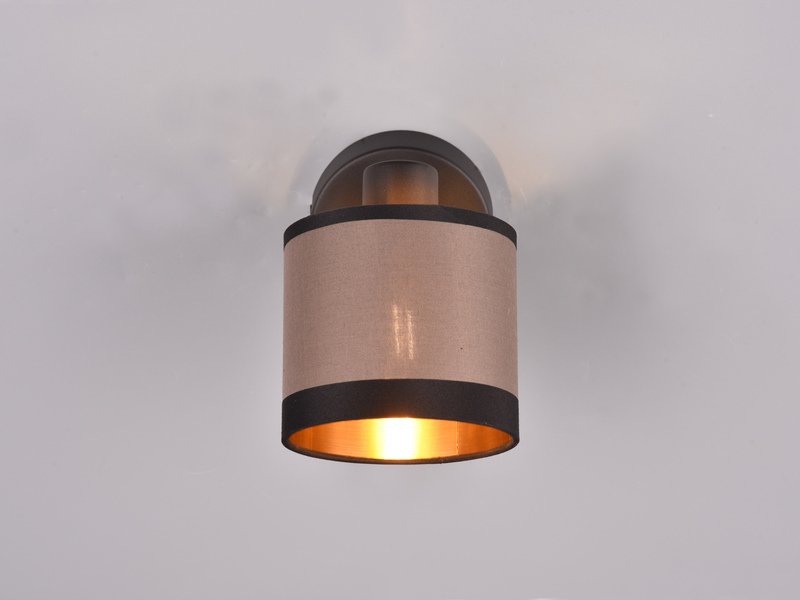 Wandstrahler DAVOS mit Schalter & Stoffschirm Taupe / Gold, Breite 12cm