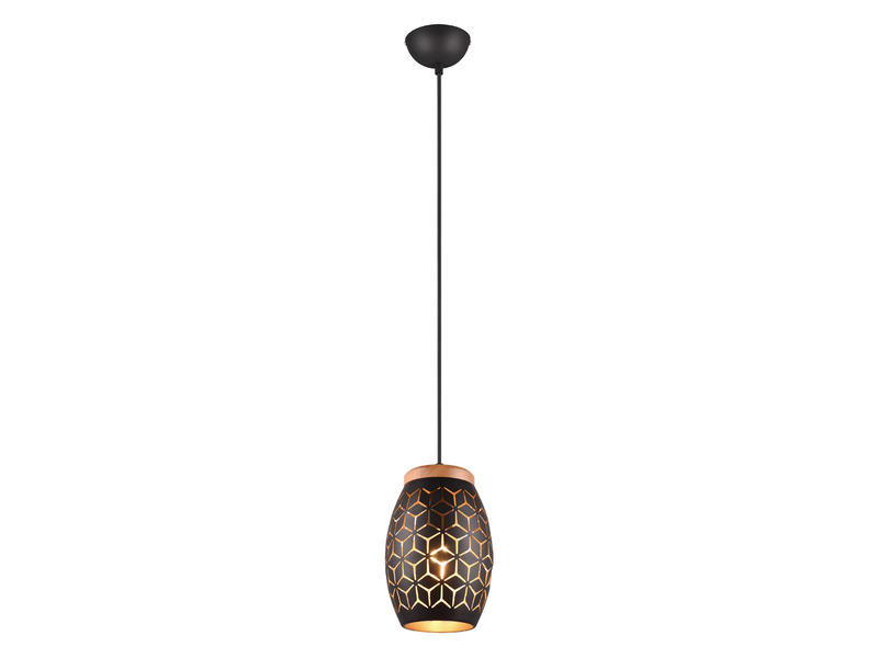 Kleine Pendelleuchte BIDAR 1-flammig Schwarz Gold mit Dekorstanzung Ø 15cm