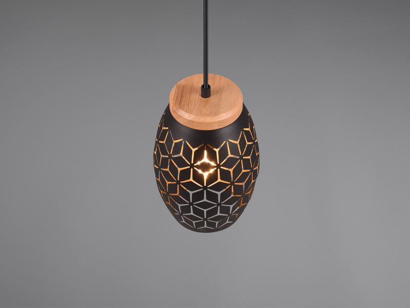 Kleine Pendelleuchte BIDAR 1-flammig Schwarz Gold mit Dekorstanzung Ø 15cm