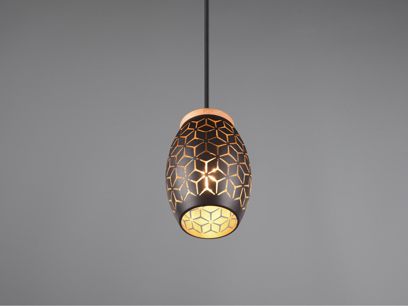 Kleine Pendelleuchte BIDAR 1-flammig Schwarz Gold mit Dekorstanzung Ø 15cm