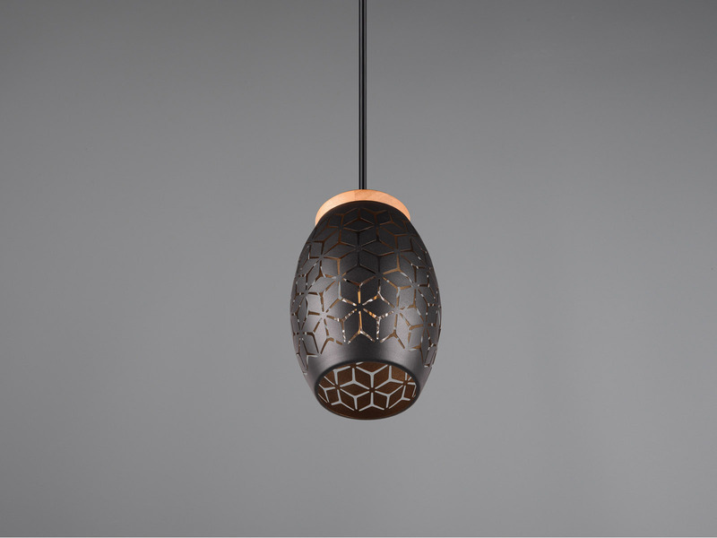 Kleine Pendelleuchte BIDAR 1-flammig Schwarz Gold mit Dekorstanzung Ø 15cm