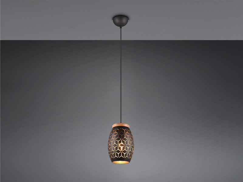 Kleine Pendelleuchte BIDAR 1-flammig Schwarz Gold mit Dekorstanzung Ø 15cm