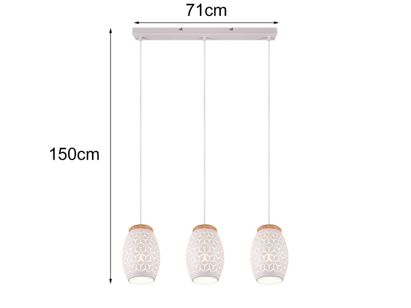 Pendelleuchte BIDAR 3-flammig Schirme Metall Weiß mit Dekorstanzung, Breite 71cm