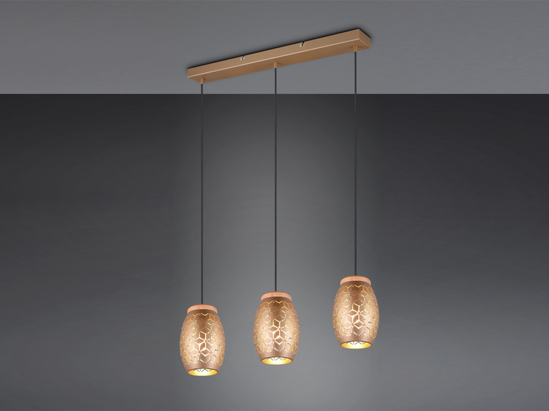 Pendelleuchte BIDAR 3-flammig Schirme Metall Coffee mit Dekorstanzung B: 71cm