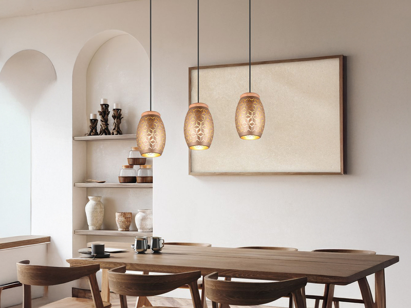 Pendelleuchte BIDAR 3-flammig Schirme Metall Coffee mit Dekorstanzung B: 71cm