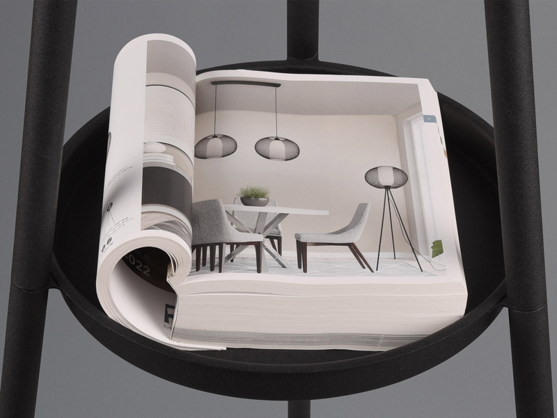 Tripod Stehleuchte COLETTE, Stoffschirm Taupe/Gold & Ablagetisch, Höhe 152cm