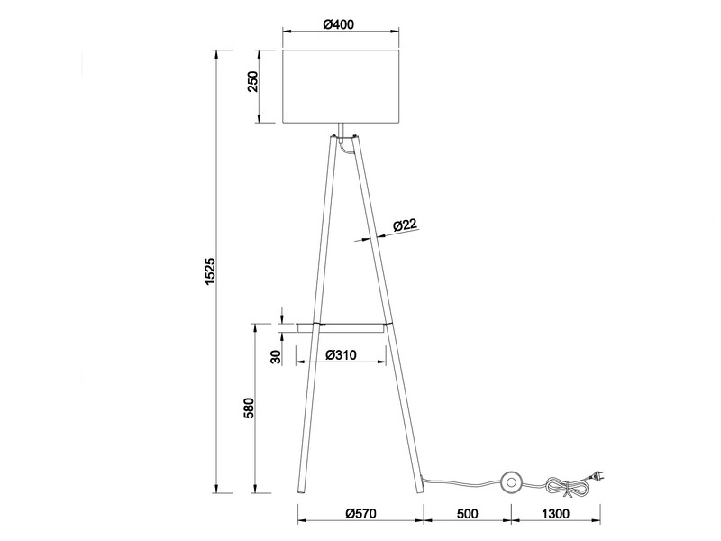 Tripod Stehleuchte COLETTE mit Stoffschirm Schwarz/Gold & Ablagetisch Höhe 152cm