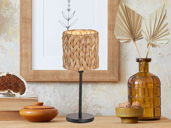 Tischlampe HYAZINTHE Metallfuß Schwarz mit Lampenschirm aus Seegras, Höhe 33cm