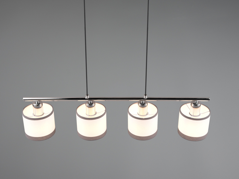 LED Balkenpendelleuchte 4-flammig mit Stoffschirmen in Weiß/Grau, B 75cm
