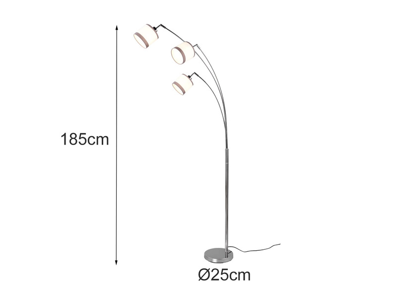Große LED Stehleuchte 3-flammig mit Stoffschirmen in Weiß/Grau, Höhe 185cm