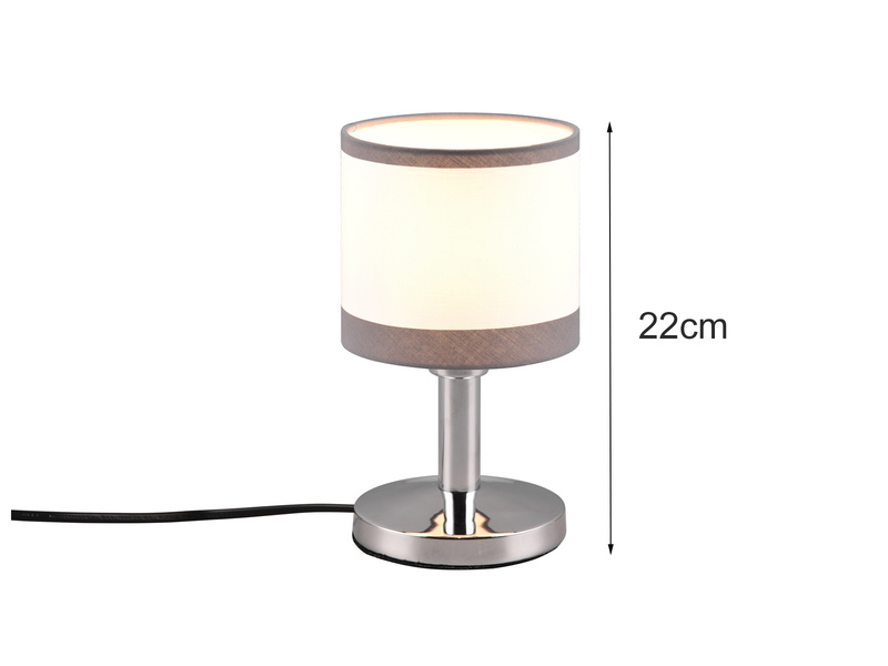 LED Tischleuchte mit Stoffschirm in Weiß/Grau, Touchfunktion Höhe 22,5cm