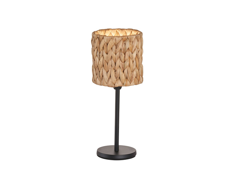 LED Tischlampe Metallfuß Schwarz mit Seegras Lampenschirm, Höhe 33cm