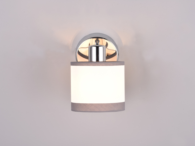 LED Wandstrahler mit Schalter und Stoffschirm in Weiß/Grau, Höhe 21cm