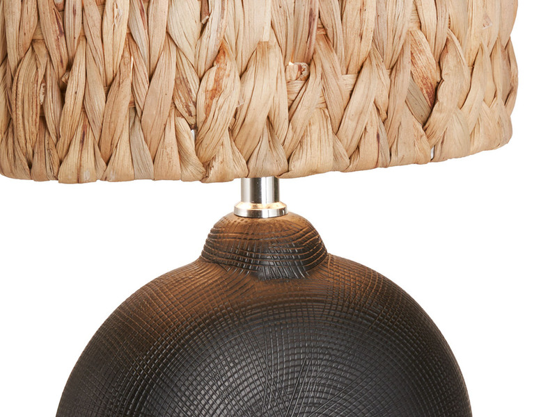Tischlampe HYAZINTHE Keramikfuß Schwarz Lampenschirm aus Seegras, Höhe 38,5cm