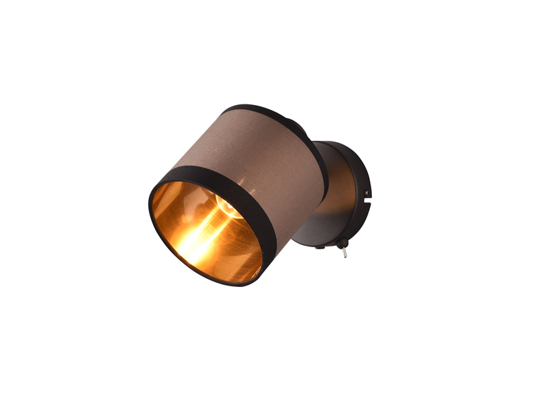 LED Wandstrahler mit Schalter & Stoffschirm Taupe / Gold, Breite 12cm