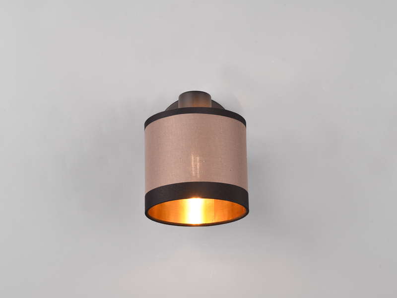 LED Wandstrahler mit Schalter & Stoffschirm Taupe / Gold, Breite 12cm
