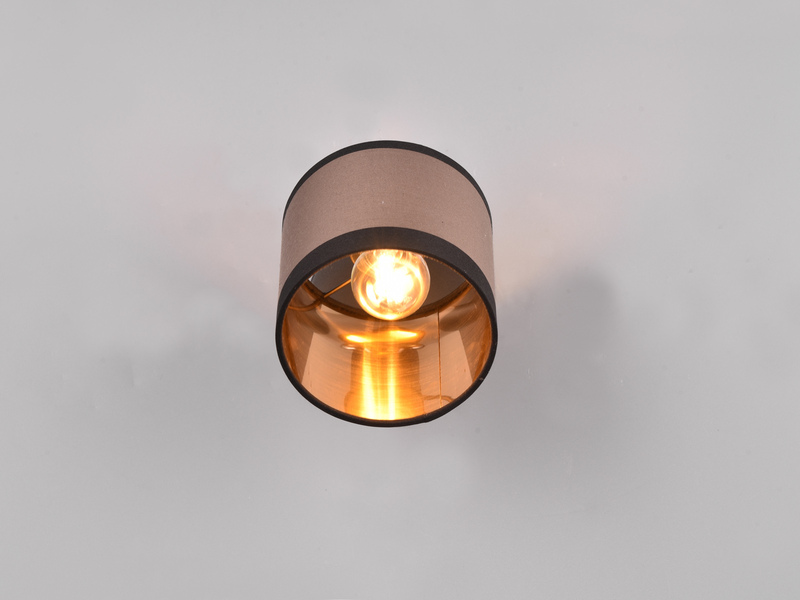 LED Wandstrahler mit Schalter und Stoffschirm in Taupe/Gold, Höhe 21cm