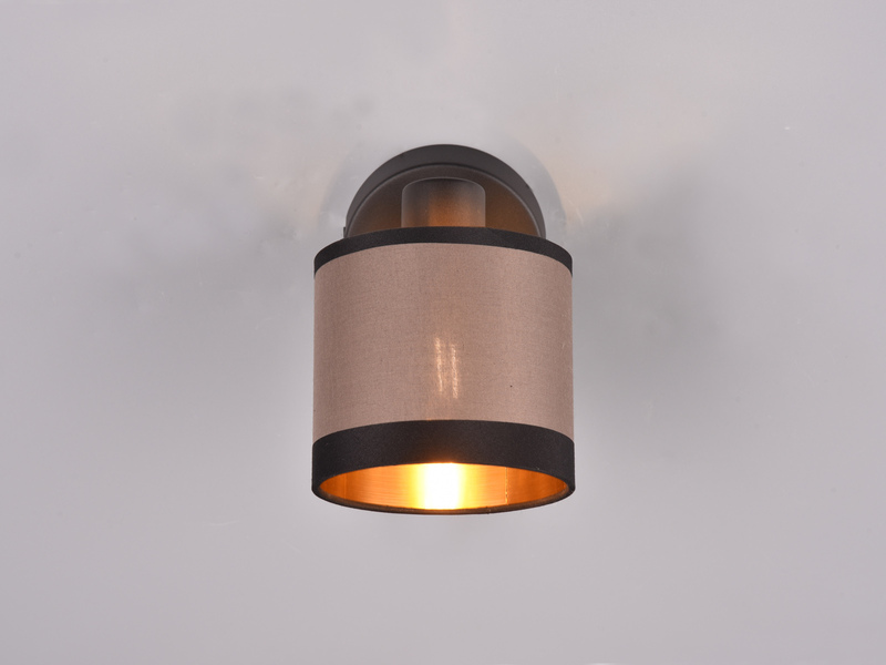 LED Wandstrahler mit Schalter & Stoffschirm Taupe / Gold, Breite 12cm