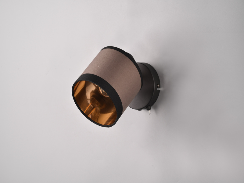 LED Wandstrahler mit Schalter & Stoffschirm Taupe / Gold, Breite 12cm