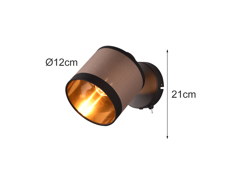 LED Wandstrahler mit Schalter & Stoffschirm Taupe / Gold, Breite 12cm