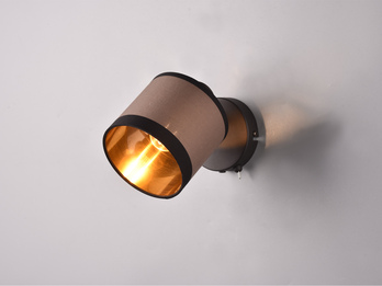 LED Wandstrahler mit Schalter & Stoffschirm Taupe / Gold, Breite 12cm