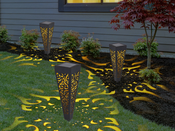 Solarlampen 3er Set mit Erdspieß, Dekostanzungen Schwarz Gold, H.33cm