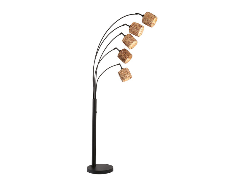 Bogenlampe HYAZINTHE 5-flammig mit Seegras Lampenschirmen, Höhe 190cm