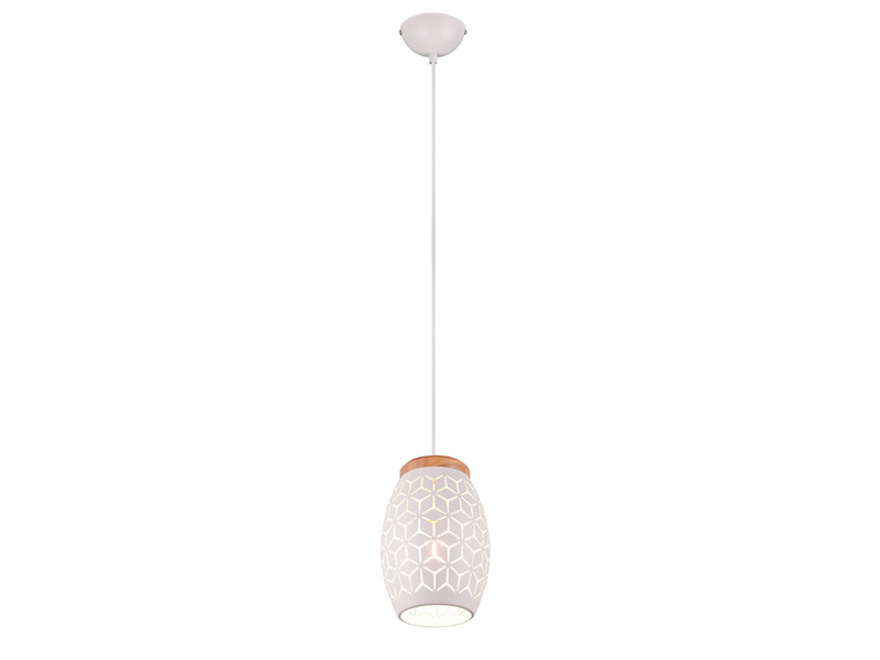 Kleine Pendelleuchte 1-flammig Metall Weiß mit Dekorstanzung & E27 LED Ø 15cm