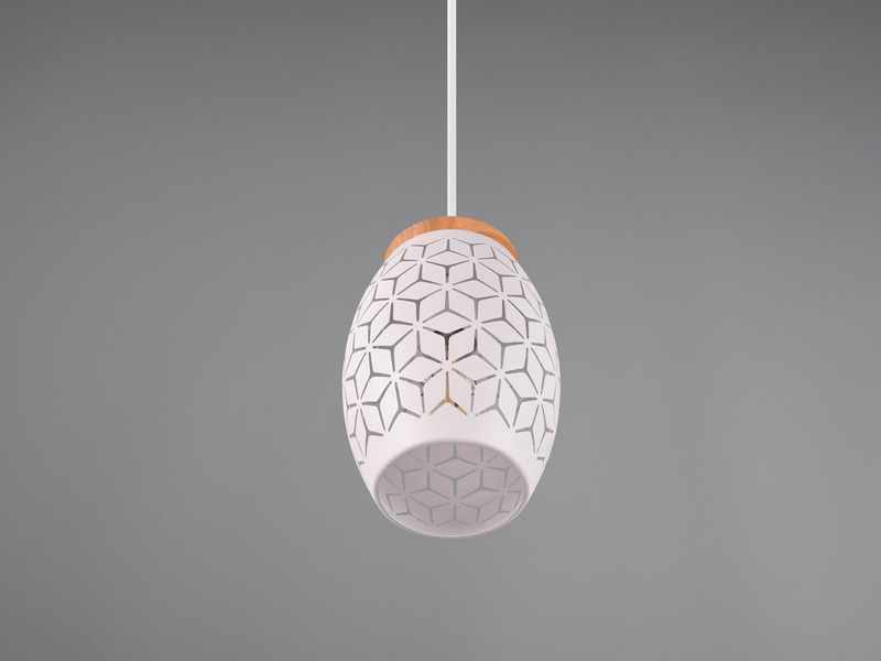 Kleine Pendelleuchte 1-flammig Metall Weiß mit Dekorstanzung & E27 LED Ø 15cm
