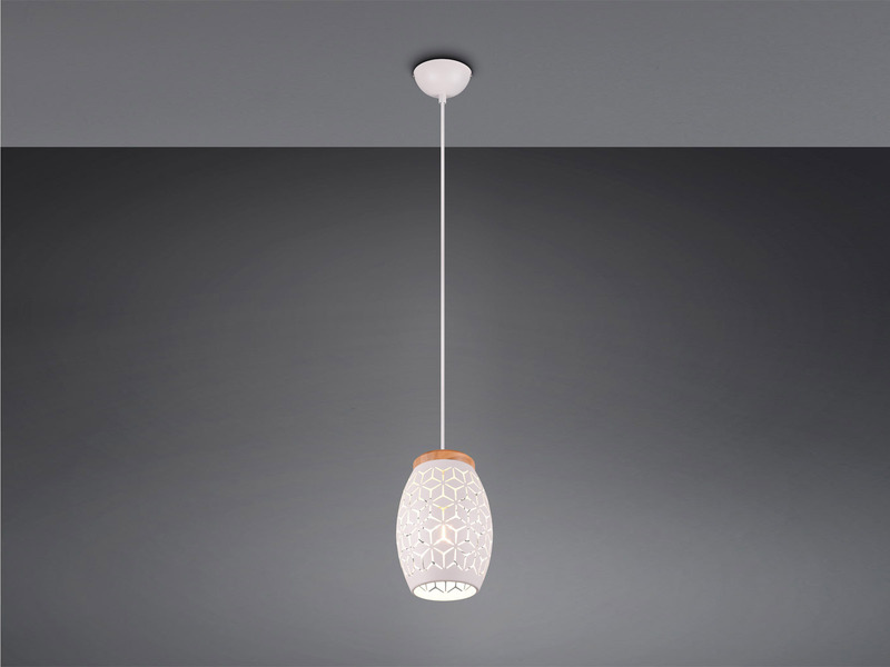 Kleine Pendelleuchte 1-flammig Metall Weiß mit Dekorstanzung & E27 LED Ø 15cm
