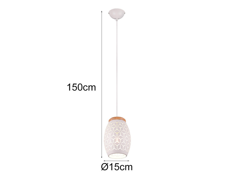 Kleine LED Pendelleuchte in Weiß mit ausgefallenem Stanzmuster, Ø15cm