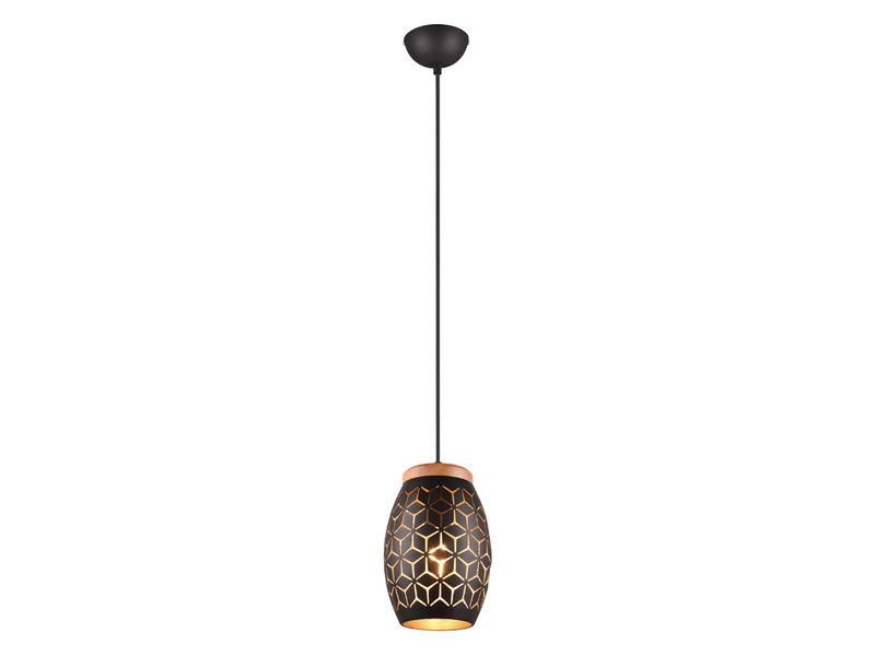 Kleine Pendelleuchte 1-flammig Schwarz Gold mit Dekorstanzung & E27 LED Ø 15cm