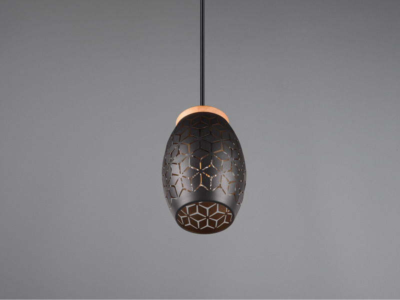 Kleine Pendelleuchte 1-flammig Schwarz Gold mit Dekorstanzung & E27 LED Ø 15cm