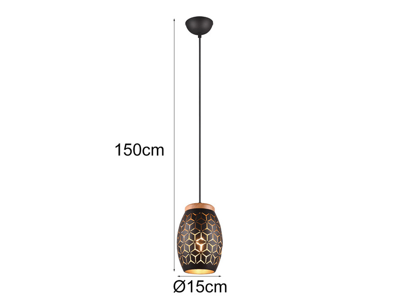 Kleine LED Pendelleuchte in Schwarz/Gold mit ausgefallenem Stanzmuster, Ø15cm