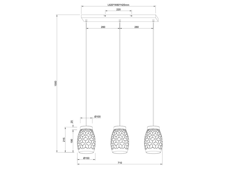 LED Balkenpendelleuchte in Weiß mit ausgefallenem Stanzmuster, B 71cm