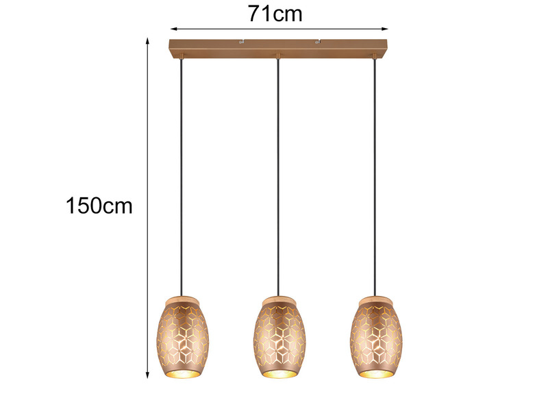 LED Balkenpendelleuchte in Coffee mit ausgefallenem Stanzmuster, B 71cm