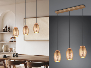 LED Balkenpendelleuchte in Coffee mit ausgefallenem Stanzmuster, B 71cm