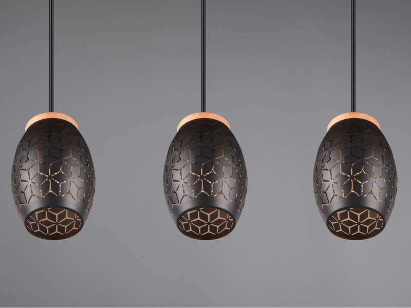 LED Pendelleuchte 3-flammig Schwarz/Gold mit Stanzmuster, Breite 71cm