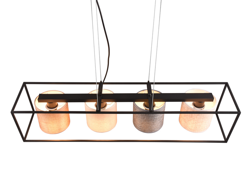 LED Balkenpendelleuchte mit vier Stoffschirmen, Breite 100cm