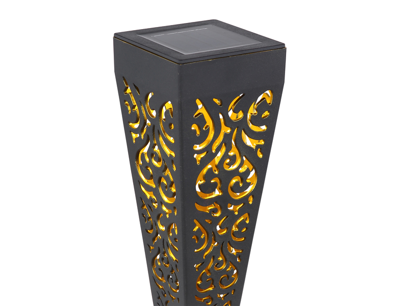 Solarlampen 6er Set mit Erdspieß, Dekostanzungen Schwarz Gold, H.33cm