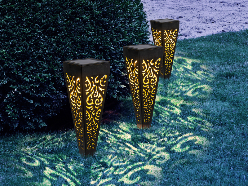 Solarlampen 6er Set mit Erdspieß, Dekostanzungen Schwarz Gold, H.33cm