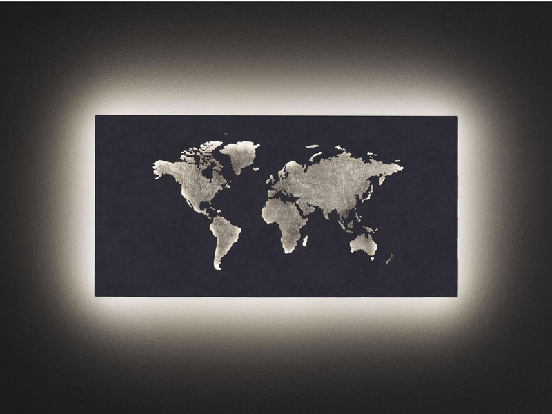 LED Wandleuchte "Landkarte" indirekte Beleuchtung Silber, Breite 60cm