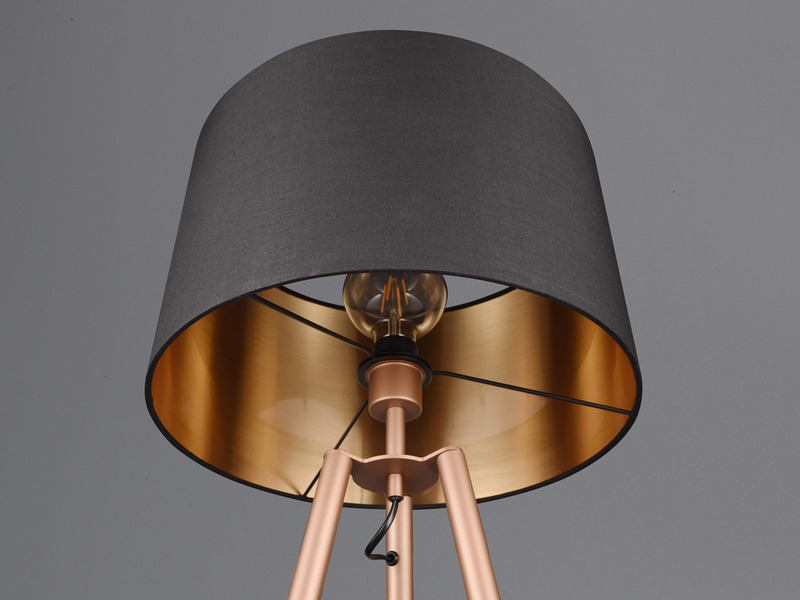LED Tripod Stehleuchte mit Stoffschirm Schwarz/Gold & Ablagetisch, Höhe 152cm